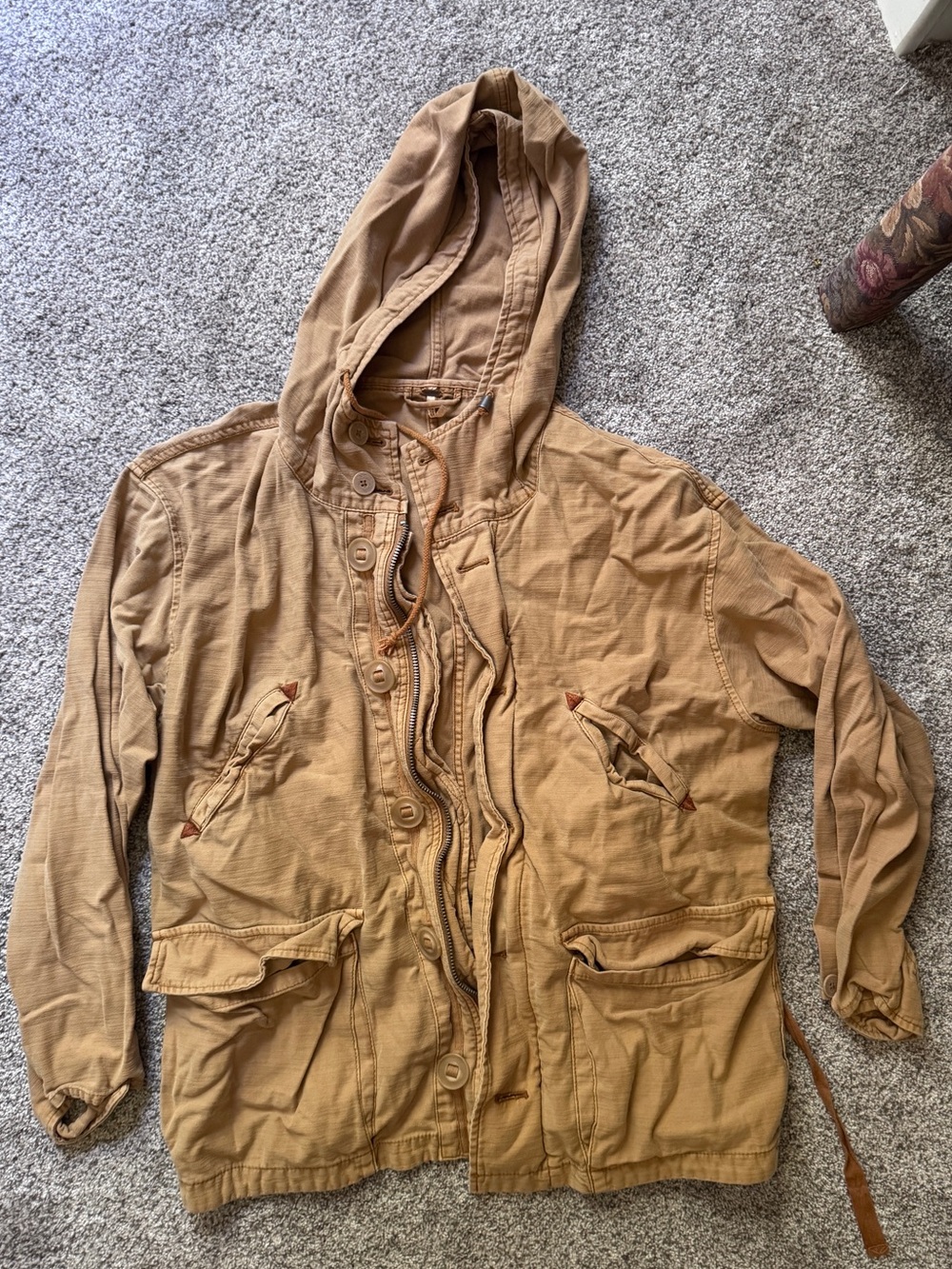 Free People Fisherman’s Canvas Hooded Jacket in Camel Brown